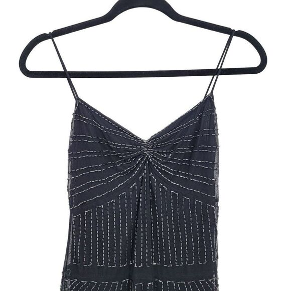 Vintage 90's Midi Slip Dress 2 Black Mesh Beaded Overlay Steampunk Goth Witchy - Picture 6 of 11